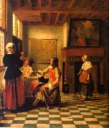 Woman Drinking with Two Men and a Maidservant